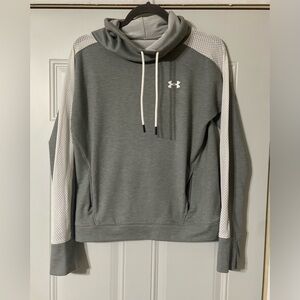 Under Armour Cowl Neck Gray Cropped Hoodie Logo Athletic Athleisure Sporty Small
